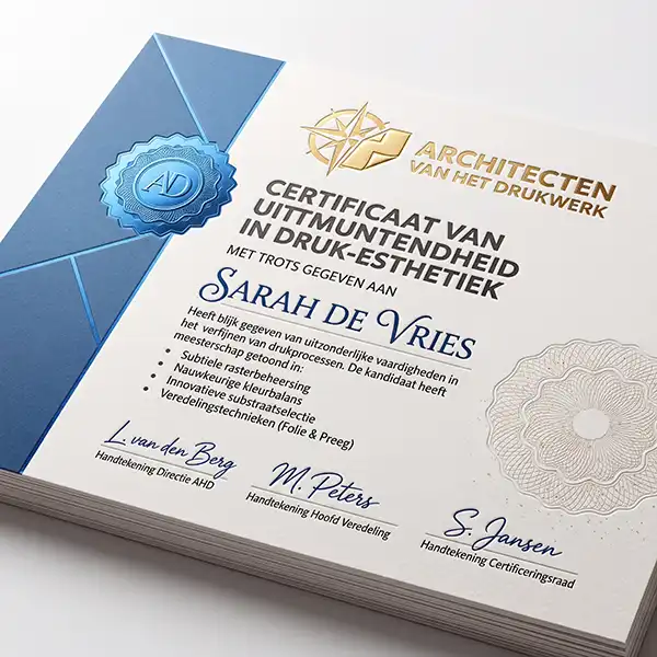 Certificaten met kleurbedrukking en foliedruk