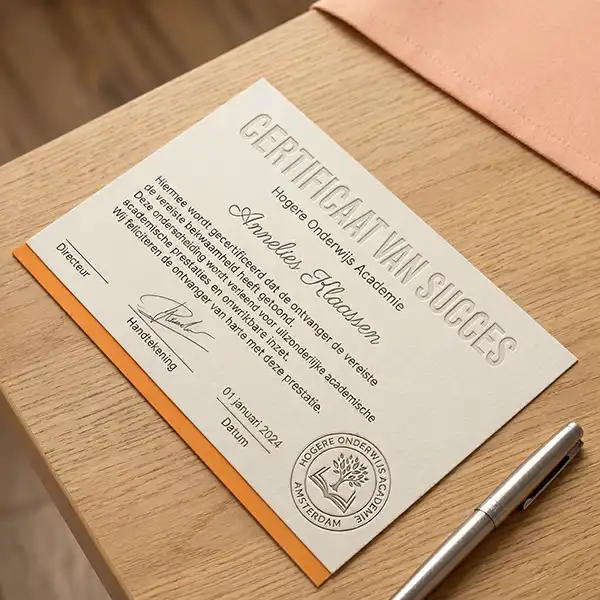 Certificaten met kleurbedrukking en foliedruk